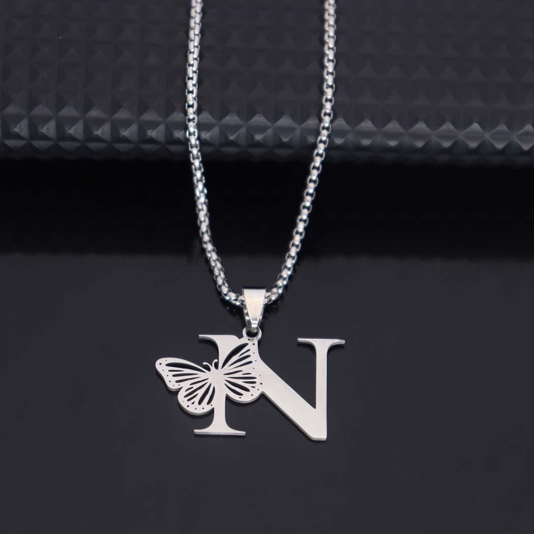 Stainless Steel Butterfly & Letter Necklace - Stylish Unisex Collarbone Chain Jewelry