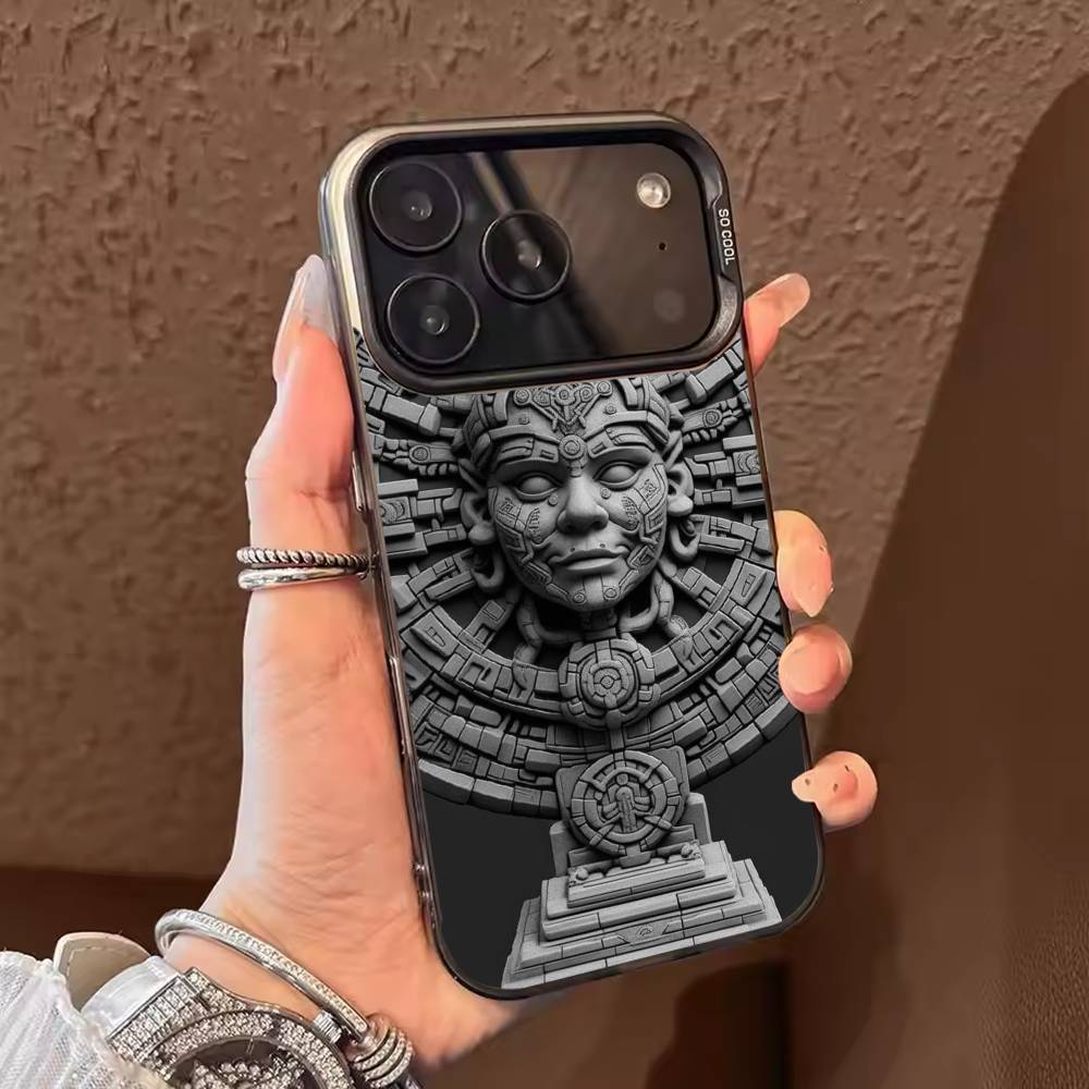 Mayan Aztec Calendar Statue  Phone Case For iPhone 17 16 15 14 13 12 11 Pro Max Plus Silver Matte Black Cover