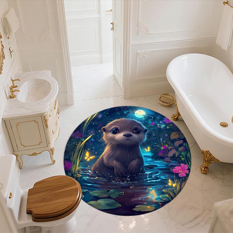 Night Animals  Round Area Rug,Carpet Rug for Living Room Bedroom Sofa Playroom Decor,Non-slip Floor Mat