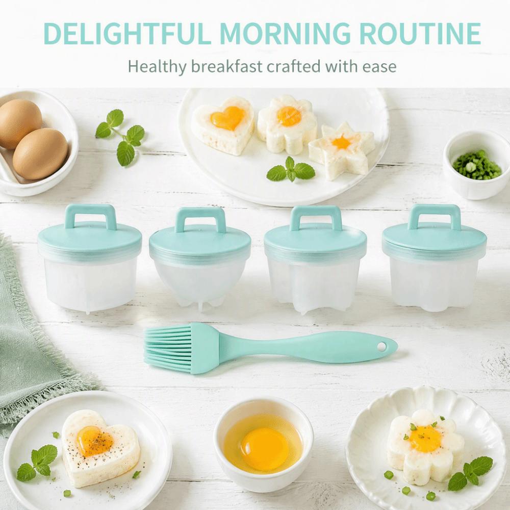 4PCS Heart Round Flower Poached Egg Cooker PP Boiled Egg Maker Egg Poacher Cup Breakfast Cooking