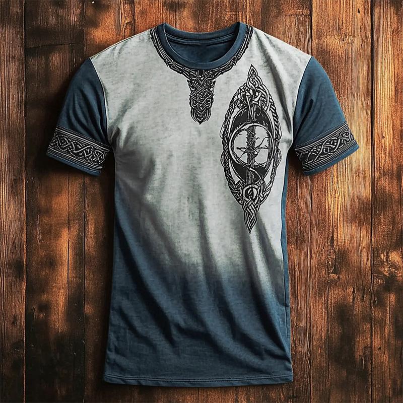 Vintage Men's Short-Sleeve T-Shirt Ethnic Print Casual Crew Neck T-Shirt Top Hip-Hop Street Style Outdoor Plus Size Tees Top Women Clothing