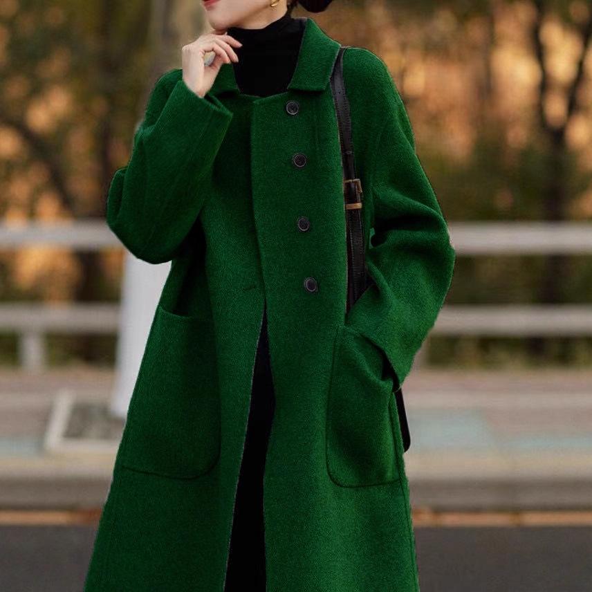 Plus Size Women's Mid-Length Wool Coat - 2025 Autumn/Winter Loose Double-Sided Fleece