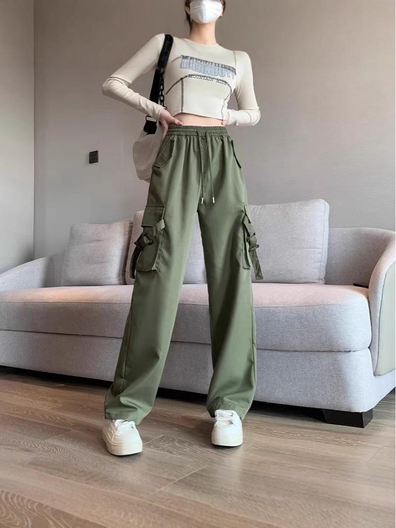

Petite 2024 Women s High-Waist Casual Wide Leg Quick-Dry Pants for Autumn Large зелёный