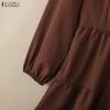 ZANZEA Damen Lässig Umlegekragen Elegant Langarm Kleid