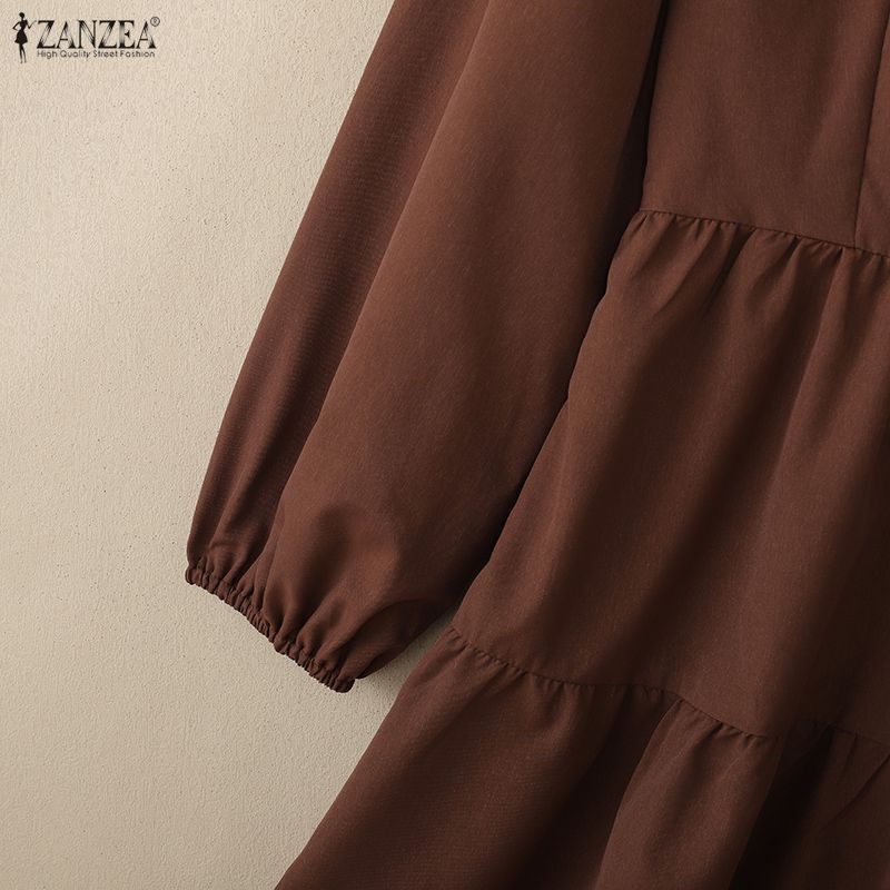 ZANZEA Damen Lässig Umlegekragen Elegant Langarm Kleid