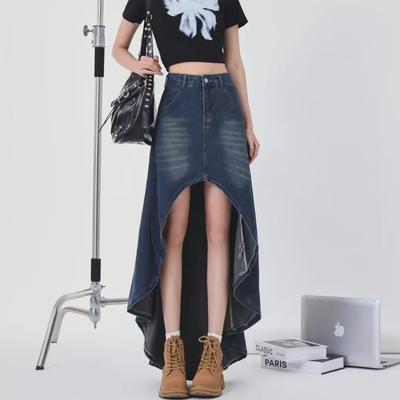 Plus Size Women's Asymmetric High-Waist Denim Fishtail Skirt - Spring/Summer 2024 Collection
