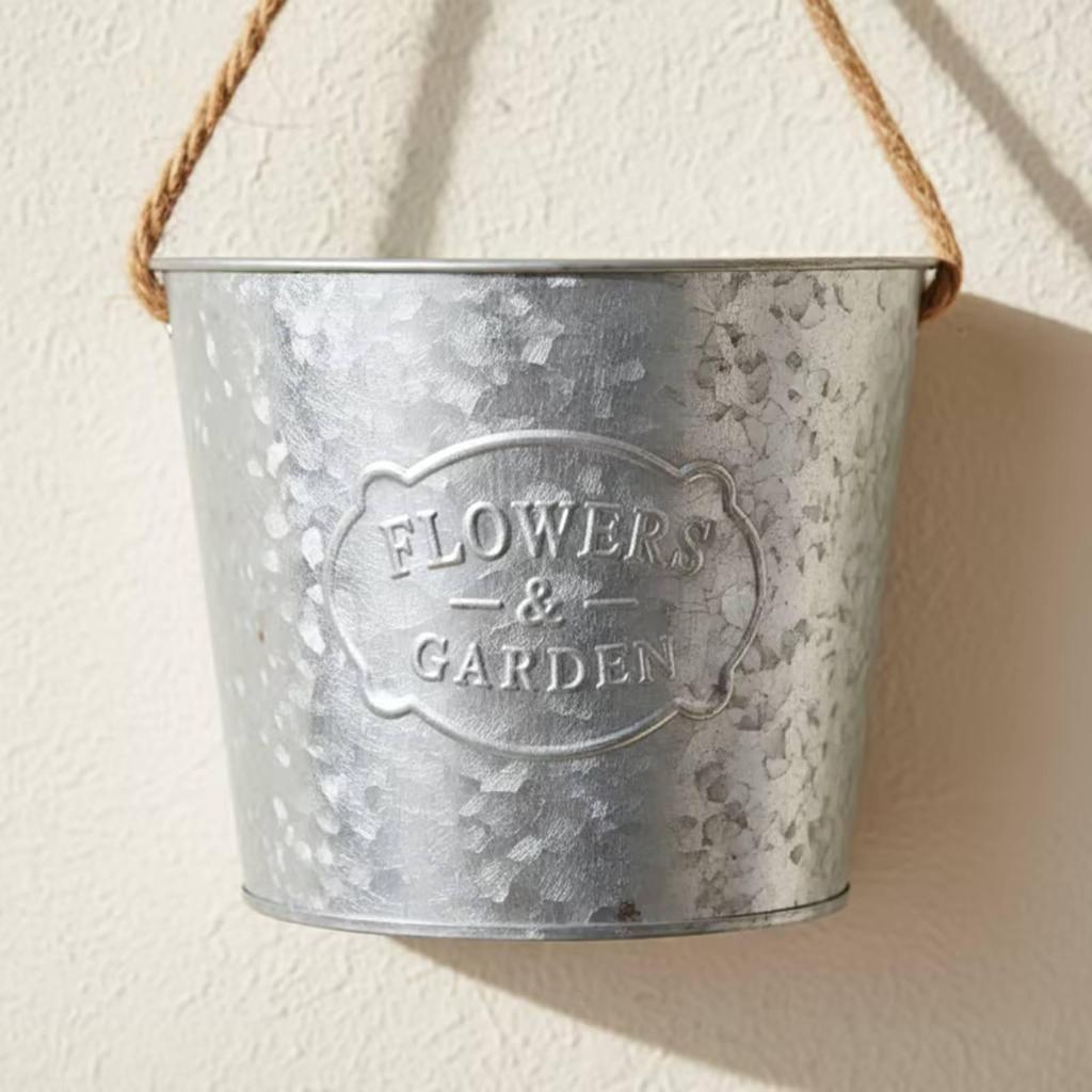 Metal Wall Planter Vintage Design Hanging Bucket Farmhouse Look Rustic Floral