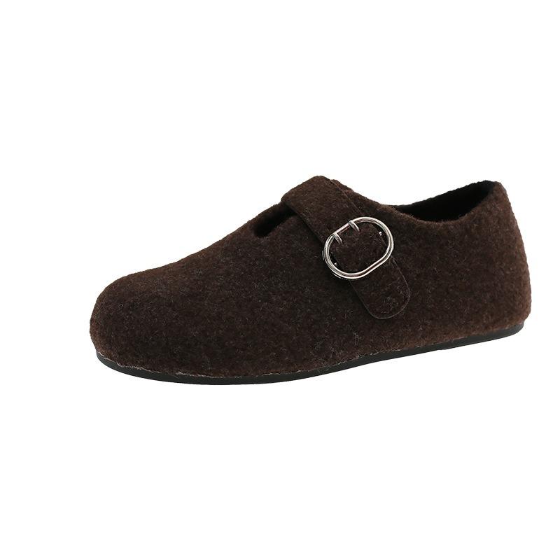Woolen wool all-inclusive women's fleece warm cotton shoes, fluffy shoes, one pedal, Doudou shoes increase in height