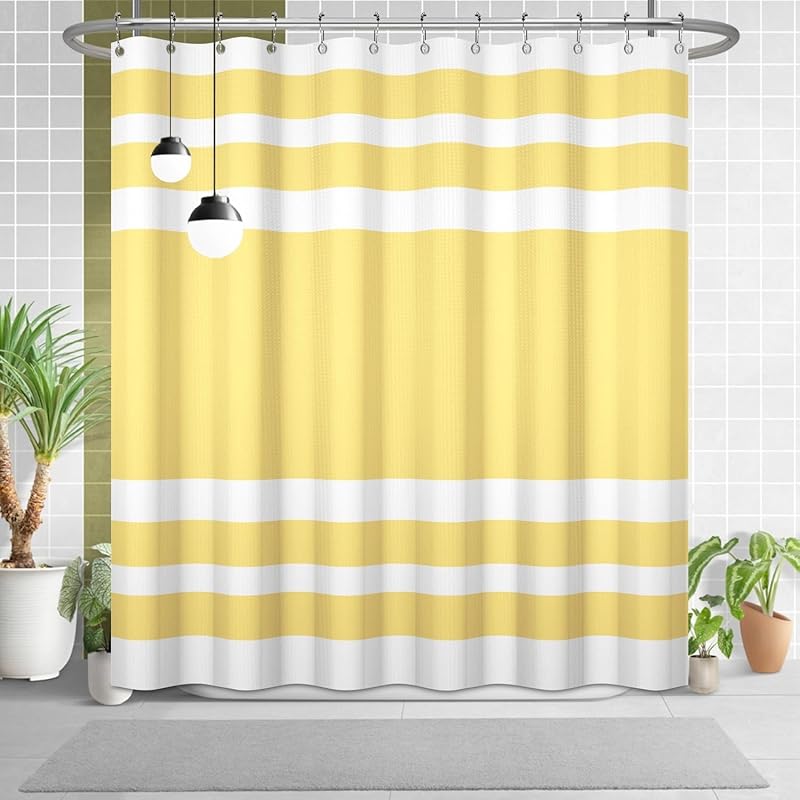 White Navy Blue Shower Curtain for Bathroom 72x72inches Boho Navy Blue and White Striped Waffle Shower Curtain Set with Hooks Bohemia Geometric