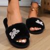 Fashion Women Slippers New Winter Fashion Home Cotton Slippers Short Plush Butterfly Rhinestones Shiny Slippers Comfortable Flat Sandals