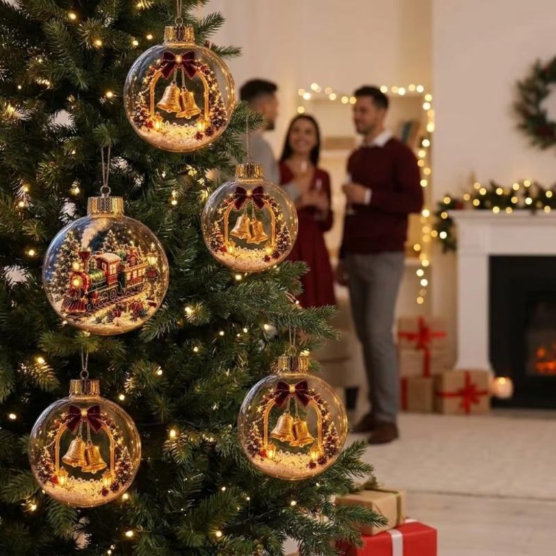 1Pcs Santa Claus Themed Clear Plastic Christmas Ball Ornament Led Light Hanging Decor For Christmas Tree Party Decoration