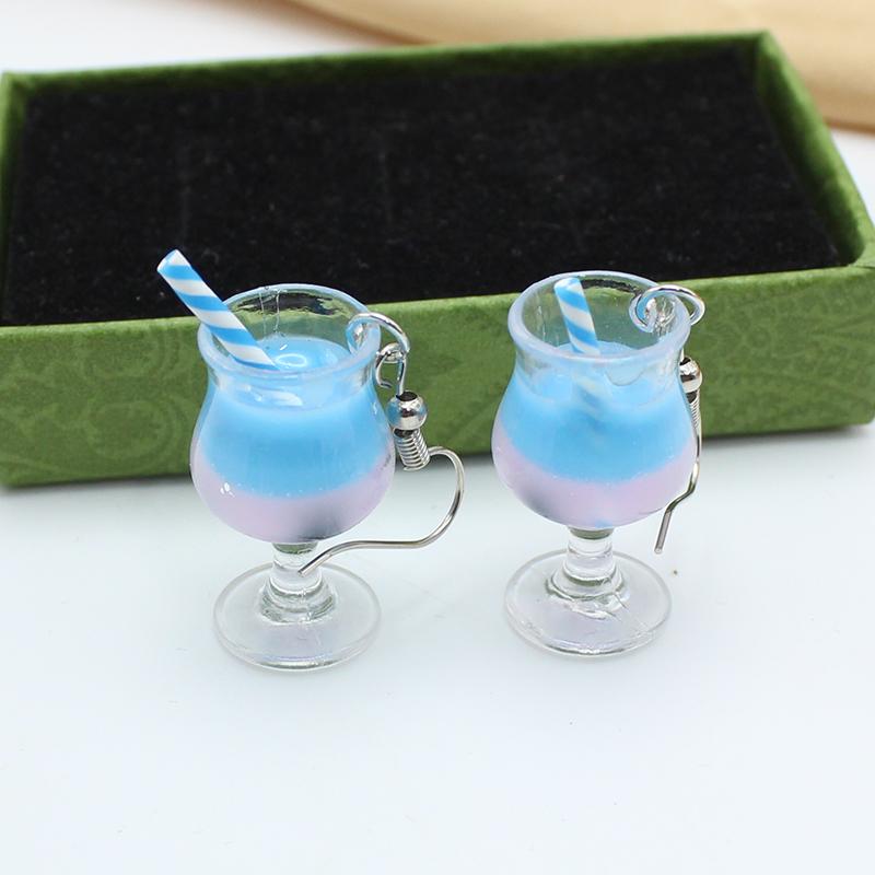Creative Simulation Red Wine Goblets Makaron Double Beverage Cups Milk Tea Earrings Innovative Cute Accessories
