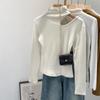 Koreanisches Schlank geschnittenes High-Neck-T-Shirt mit Aussparungen, weiß, langärmlig - Herbst/Winter 2025