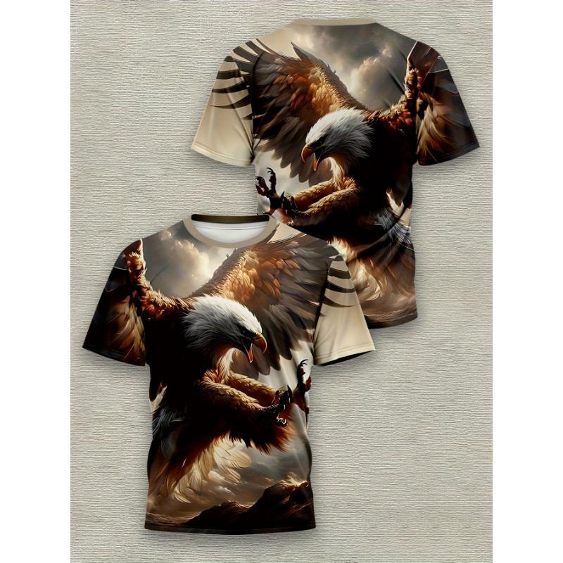 Men's Eagle Print T-Shirt - Beige Brown 3D Print Short Sleeve