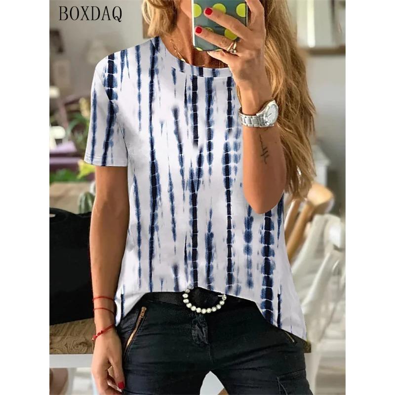 Women Striped T-Shirts Summer Short Sleeve 3D Tie-dye Print Street Ladies Tee 6XL Plus Size O-Neck Casual Female Tops