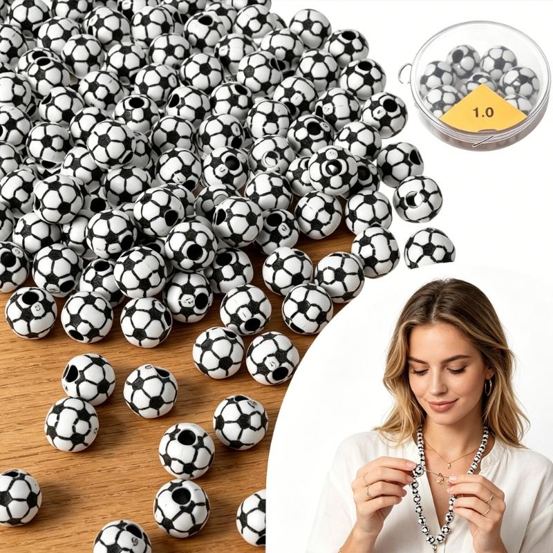 100Pcs Acrylic Football Shaped Beads With Crystals Elastic String For Creative Jewelry