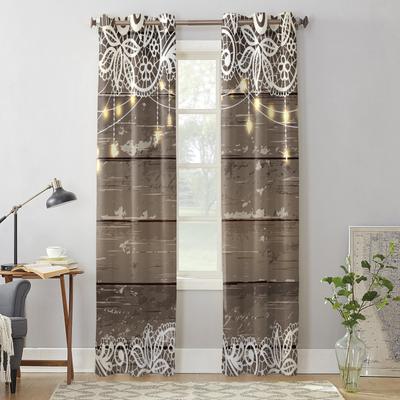 Braune Planke Spitze Fenstervorhang Modern Europäischer Stil Vorhänge für Schlafzimmer Wohnzimmer Hintergrundvorhang