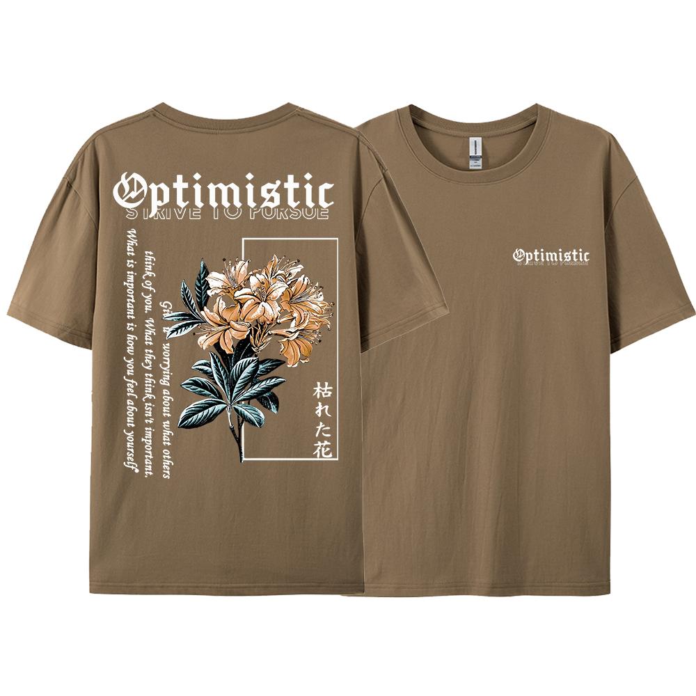 Optimistic Strive To Porsue Harajuku Flower Printing Men Women Tshirt Oversized Loose T Shirts Cotton Short Sleeve Hip Hop Tees
