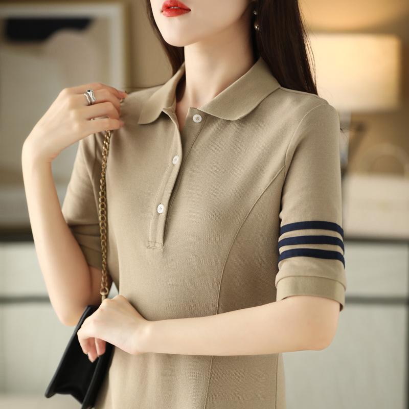 Women's Polo Collar Slim Mid-length Dress Summer Color Patchwork Fashion Dress
