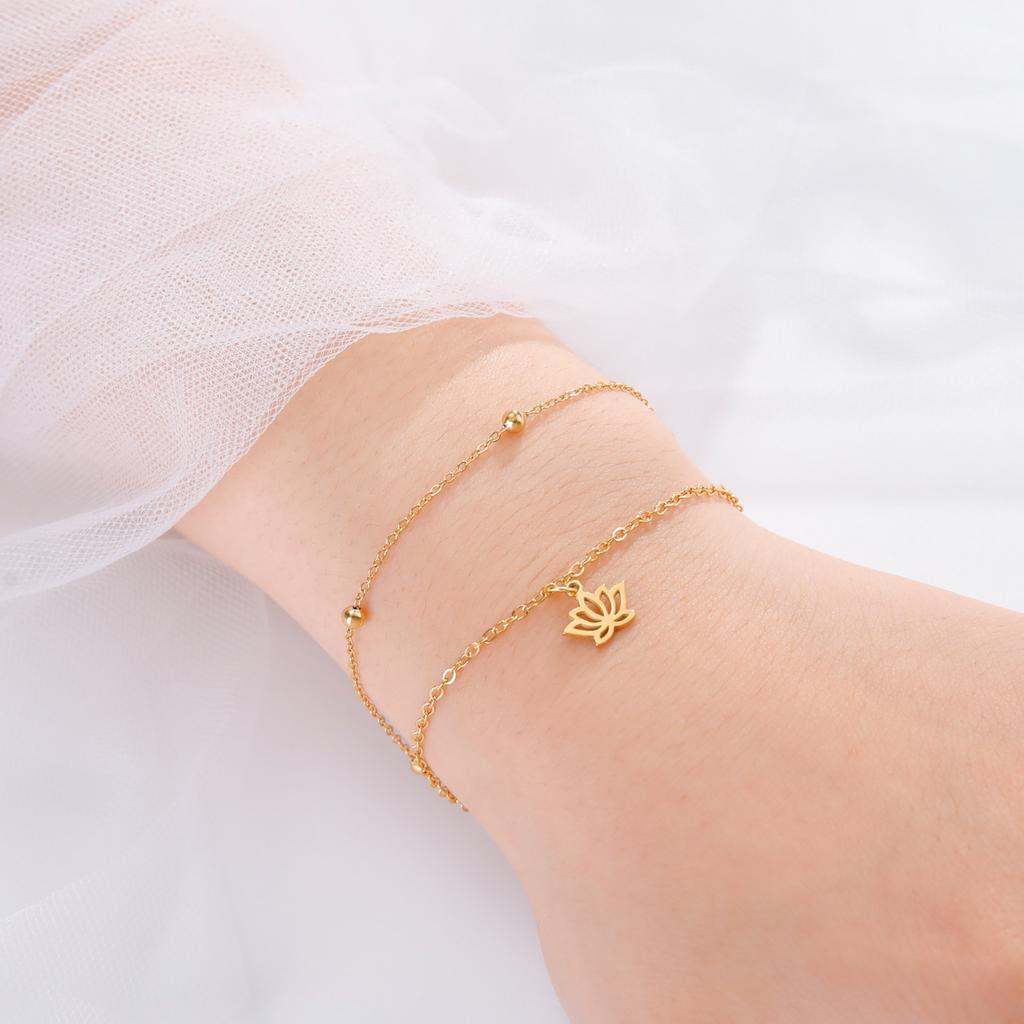Lotus Pendant Bracelet For Women Natural Bead Charm Anklet Jewelry Anniversary Gift