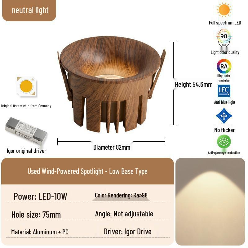 

Retro Walnut-Recessed Downlight: Stylish Eye-Protective Spotlight for Living and Dining Rooms Neutral Light