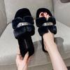 Internet celebrity fluffy slippers women wear 2025 autumn and winter new thick bottom one-word drag small fragrant trend plush slippers