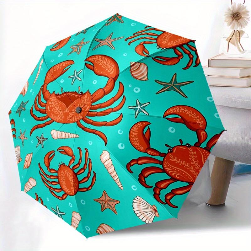 1pc Crab-patterned fabric Automatic Folding Umbrella, Portable & Foldable Design with 8 Ribs, Casual Outdoor Accessory yy250805154