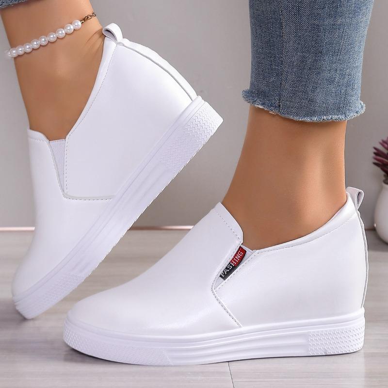 Fashion Spring New Inside Heightening Sneakers Casual Round Toe Deep Mouth Versatile Platform Wedge Slip-On Loafers