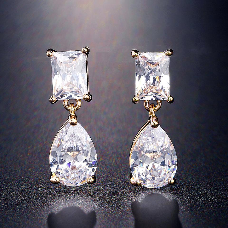 ZAKOL Elegant Square Teardrop Zirconia Dangle Earrings For Women Sparkling Bridal Wedding Party Jewelry Gift