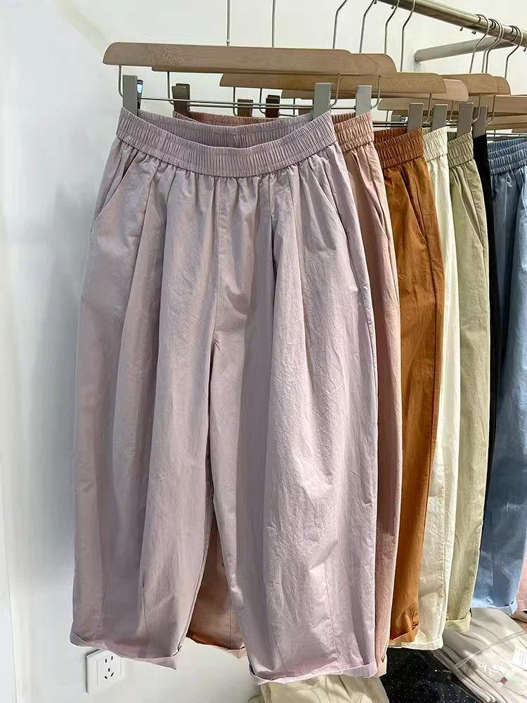 Plus Size Casual Elastic Waist Nine-Point Carrot Pants for Women - Summer Thin, Loose, Versatile Harem Style
