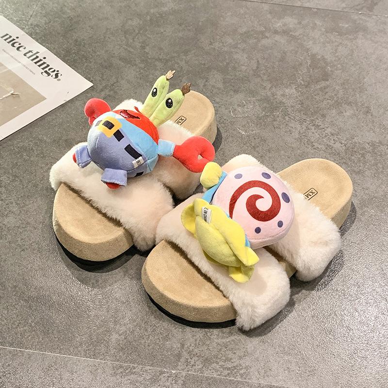 Fashion Cute Plush Cotton Mop Girl Comfortable Autumn and Winter Suede Casual Non-slip Slippers Thick Bottom Cartoon Fluff Mop