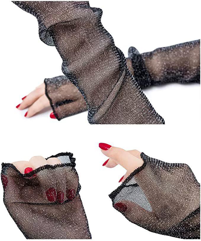 Sheer Mesh Arm Sleeves Sun Protection Gloves for Women