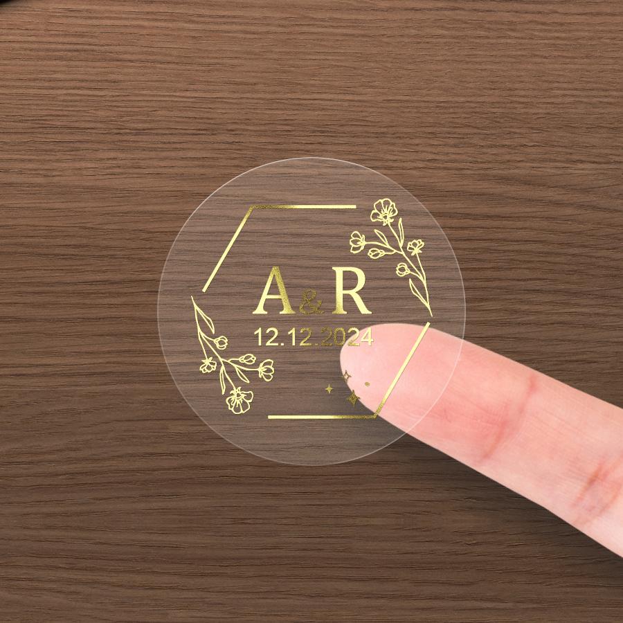 Customize Transparent Gold Stickers - Waterproof Personalized Labels For Wedding Favors Gift Tags  Event Packaging
