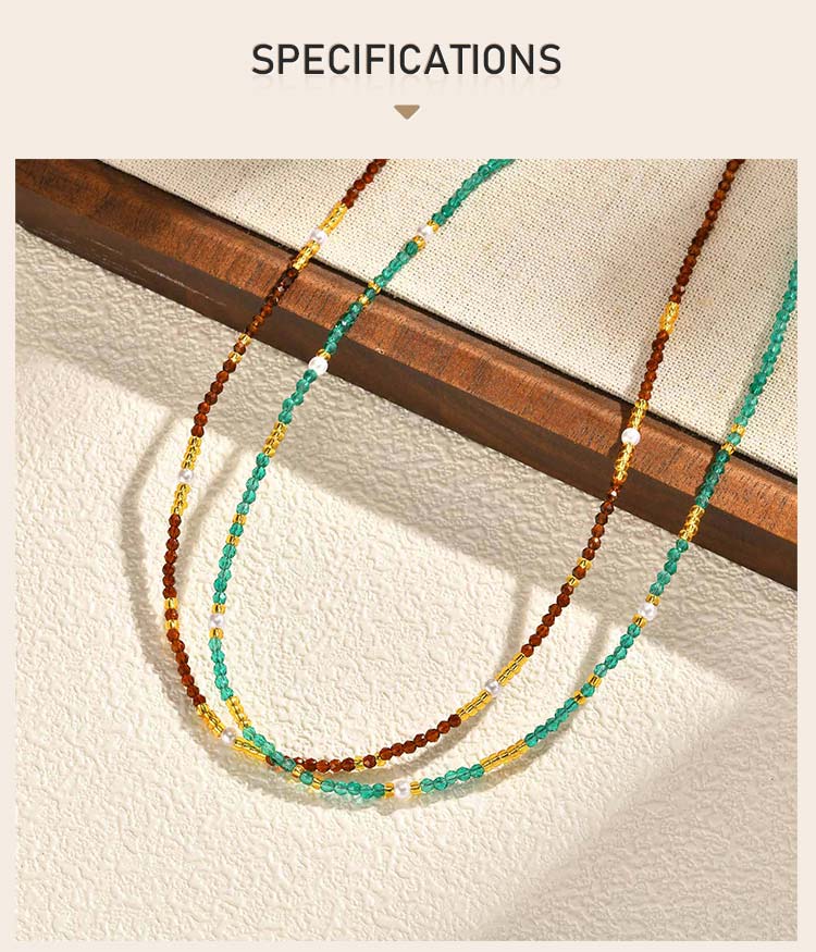 Beaded Choker Necklace for Women, 18K Gold Plated Boho Colorful Natural Stone Beads Chain Necklace stackable Handmade Jewelry
