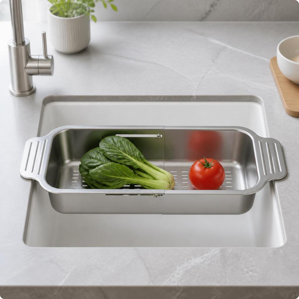 Colander Basket Expandable over-the-Sink Strainer Stainless Steel