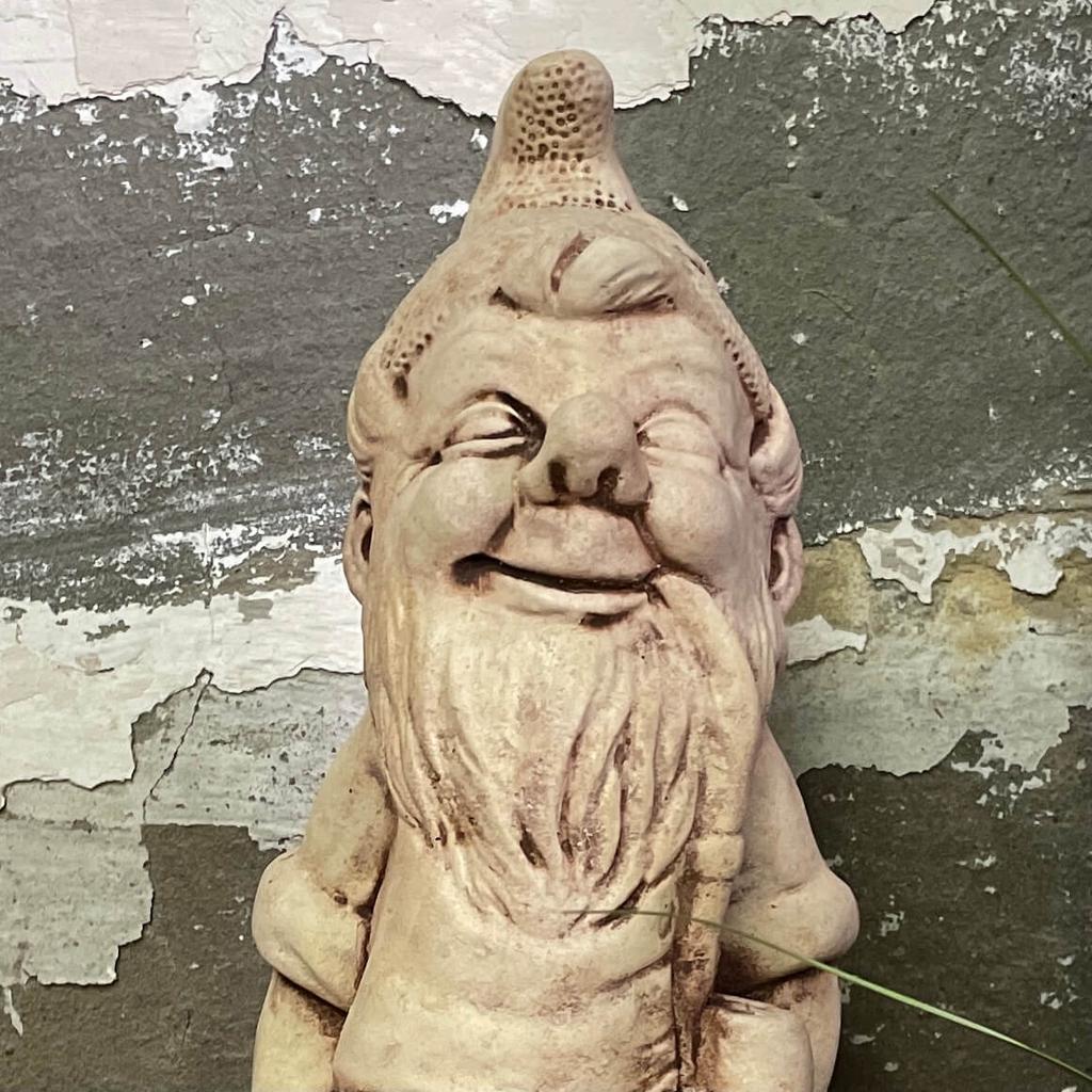 Garden Figure Dwarf with a Wheelbarrow Hand-made of Concrete