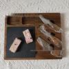 Bamboo Cheese Board Set with Knife, Fork, and Slate Steak Plate