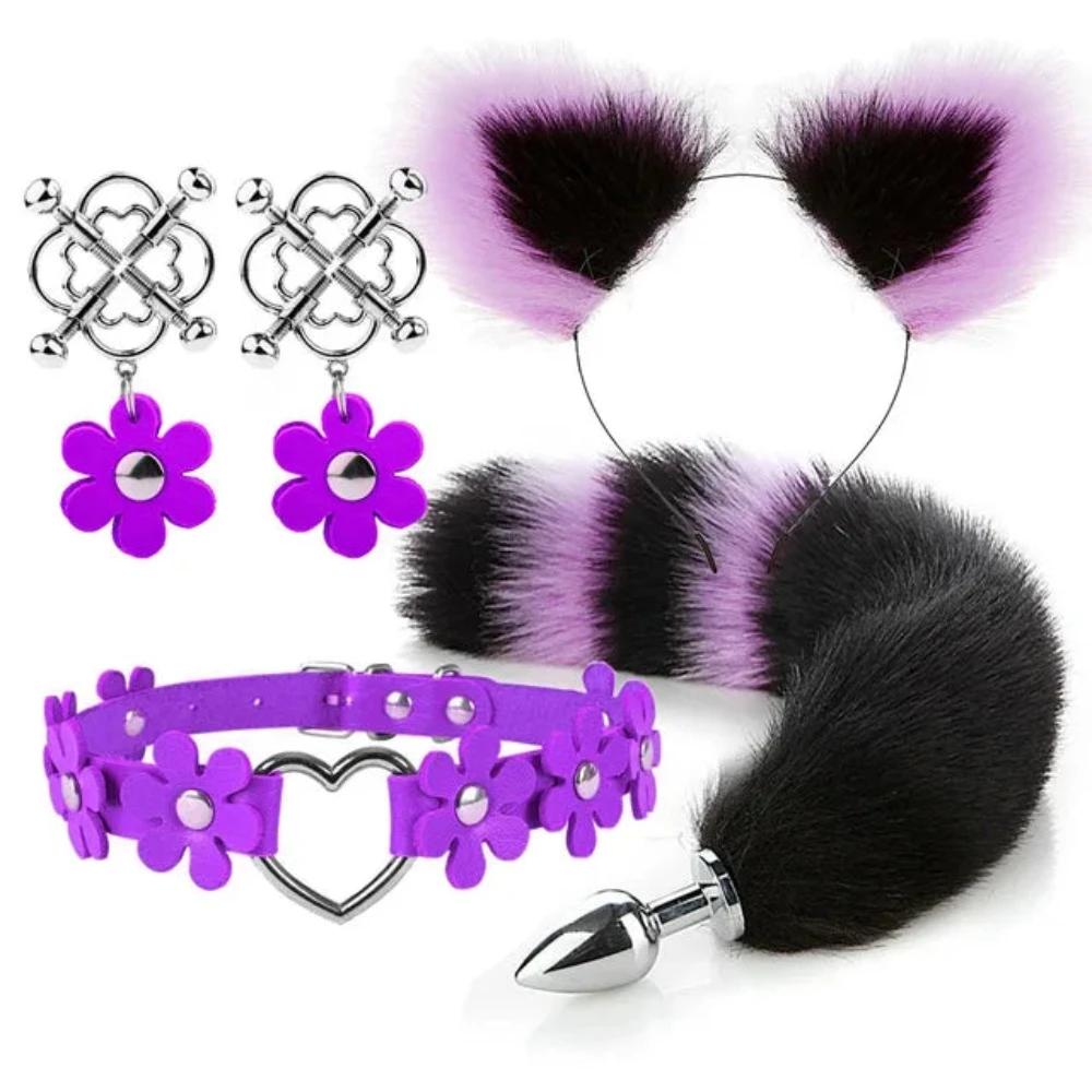 Cute Fox Tail Anal Plug Cat Ears Headbands Set Adult Toys For Women Butt Plug Tails