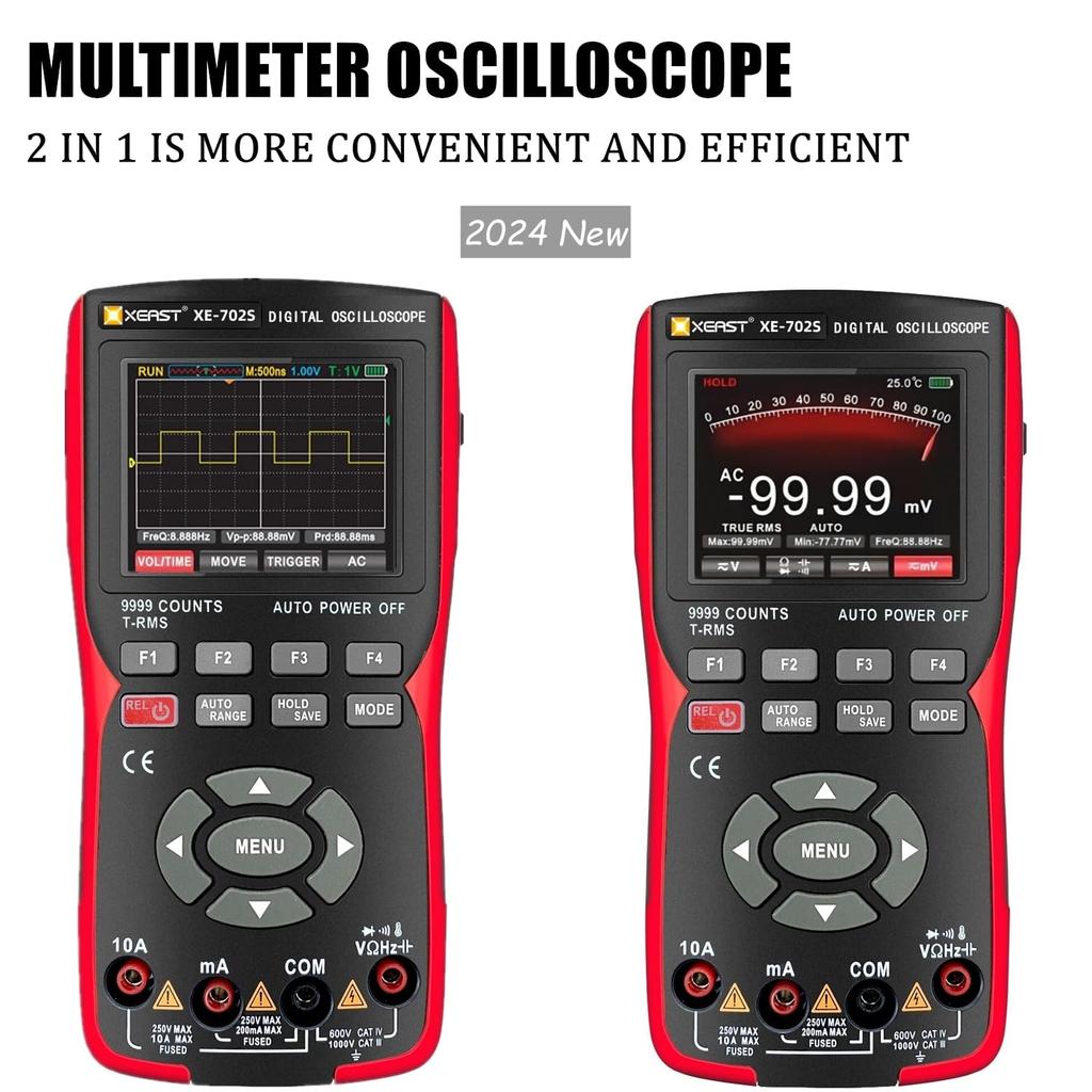Handheld 10MHz High Professional 999 Count Digital Auto Test 2-in-1 Oscilloscope/Multimeter, Bandwidth, 48MSa/s Sampling, Oscilloscope, Multimeter,