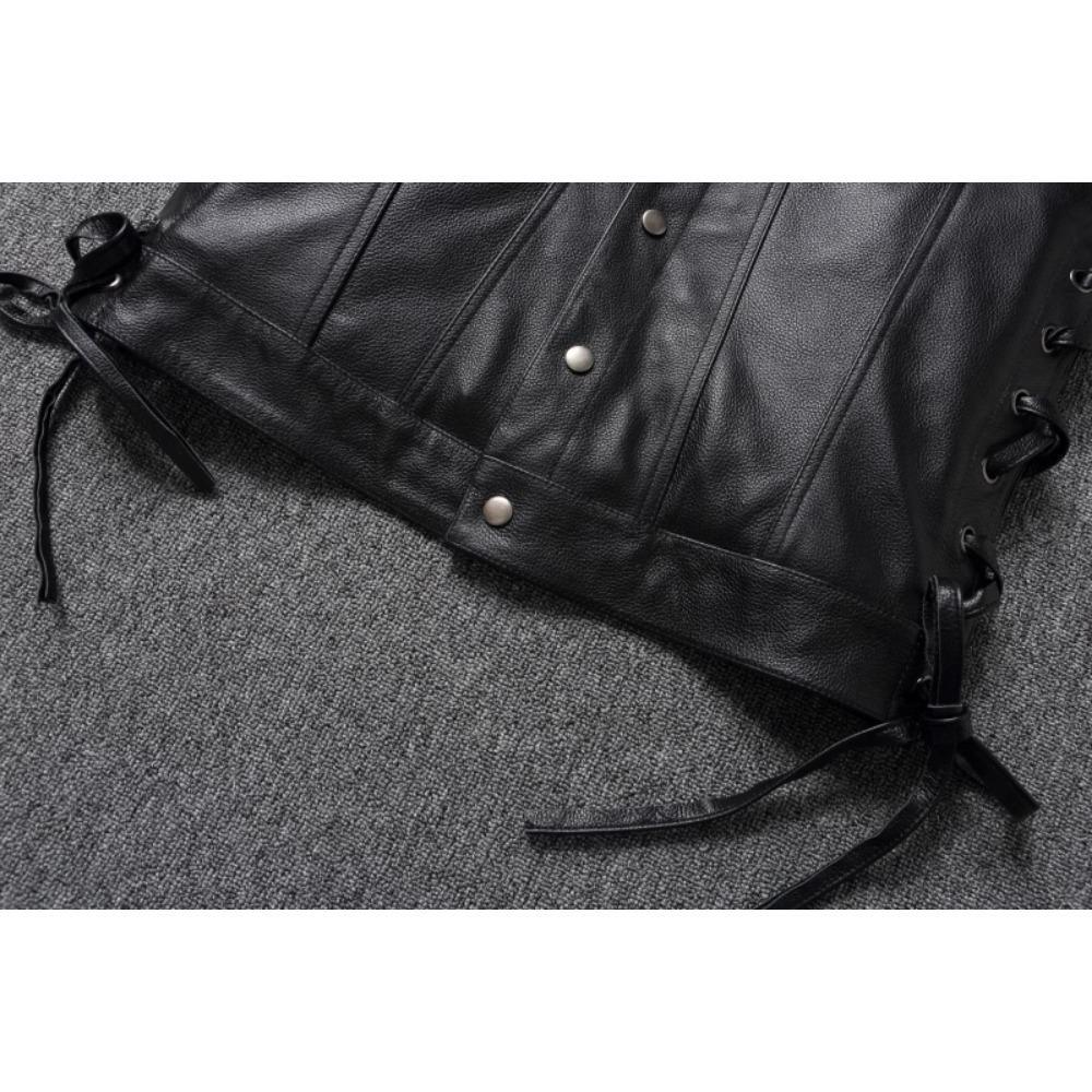 Chinese Size Men Leather Vest 100% Cowhide Motorcycle Vest Biker Leather Vests Moto Leather Waistcoat Asian Size M-6XL M435