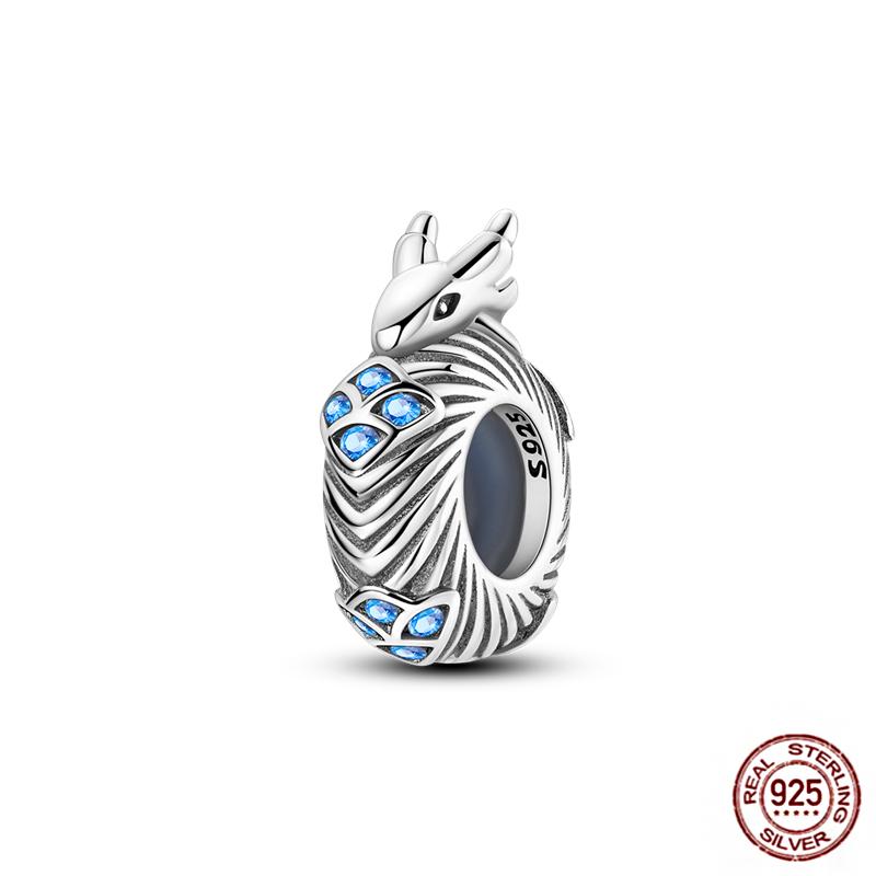Round 925 Copper Clasp Pave Clip Charms Blue Star Moon Butterfly Slide Safety Chains Spacer Beads Fits Original Bracelet Zircon