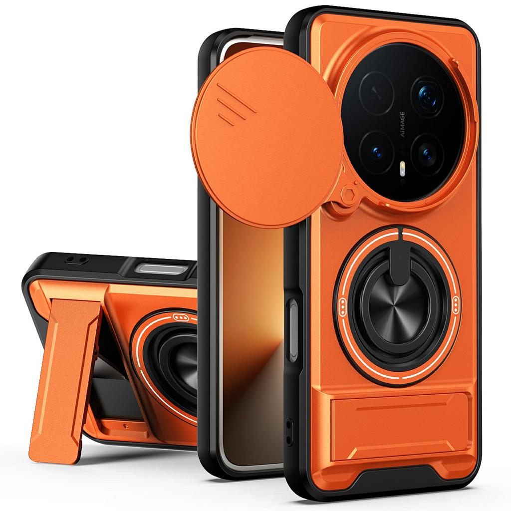 Für Honor Magic8 Pro 5G Magnetische Hülle Ringhalter Faltbarer Ständer TPU PC Handyhülle mit Kameraobjektiv-Schieberegler