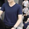 Sommer Teenager Jugendlich Schlank Geschnittenes T-Shirt V-Ausschnitt Eis Seide Einfarbige Farbe Lässiger Stil Kurzarm Pullover Tägliche Kleidung Herren