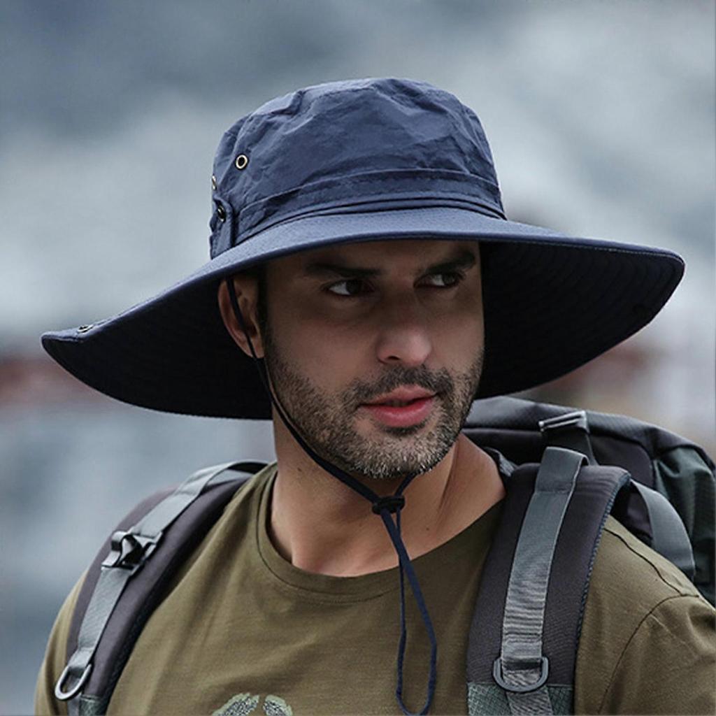 Bucket Hat Wide Brim UPF50+ Breathable Water Repellent with Adjustable Drawstring Sun Hat for Men Hiking Camping Beach Dark Blue