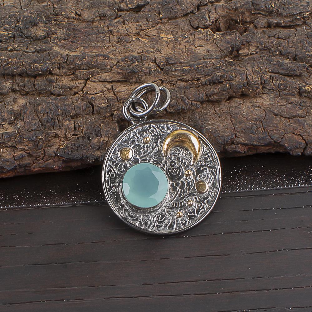 

Украшения ручной работы из драгоценных камней Aqua Chalcedony, кулон из стерлингового серебра 925 пробы, уникальный дизайн, для женщин 1.30 Inches синий