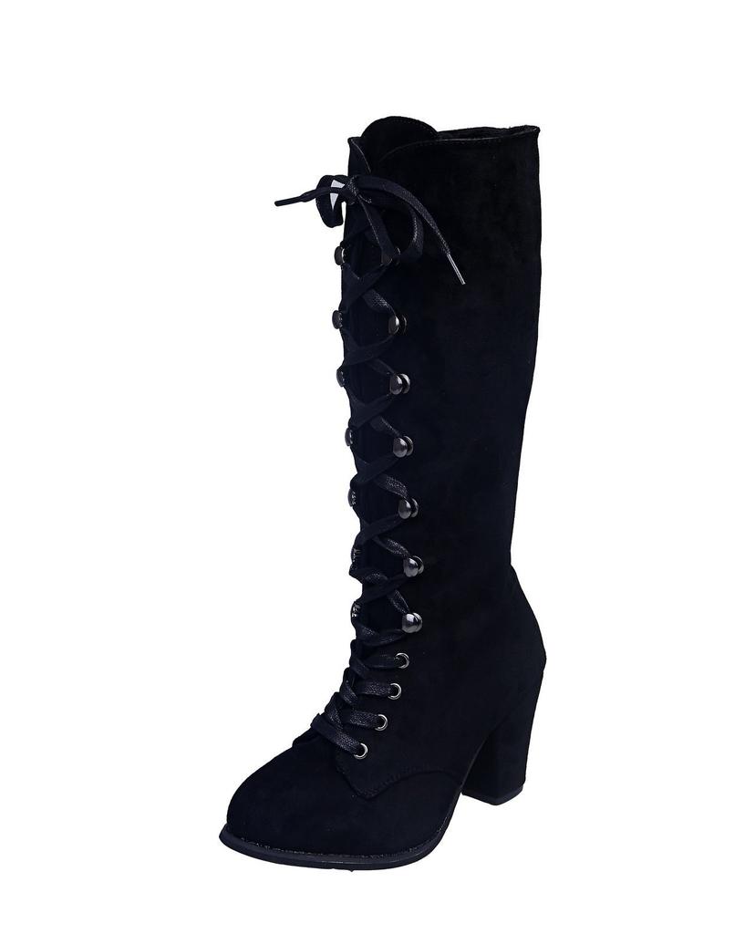 High-heeled Fashion Boots 2025 Winter New Slimming Plus-size Thick-heeled Cross-strap Boots