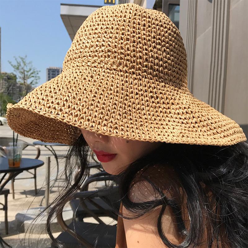 Garden Supplies My Women's Straw Hats Summer Sun Hat Panama Simple Girls Raffia Sun Hat Wide Brim Floppy Bucket Cap 56-58Cm