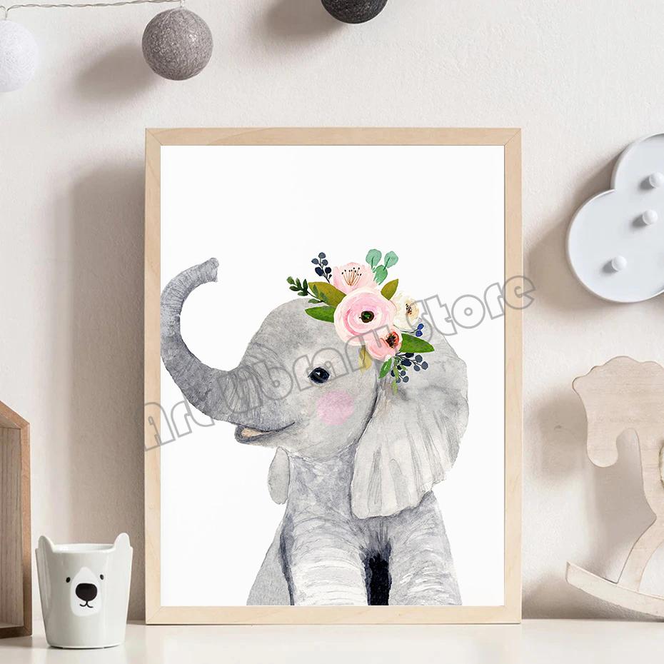 Nordic Cute Bunny,Zebra,Elephant,Cheetah,Giraffe Cartoon Animals Poster Canvas Painting Wall Art Pictures Home Bedroom Decor