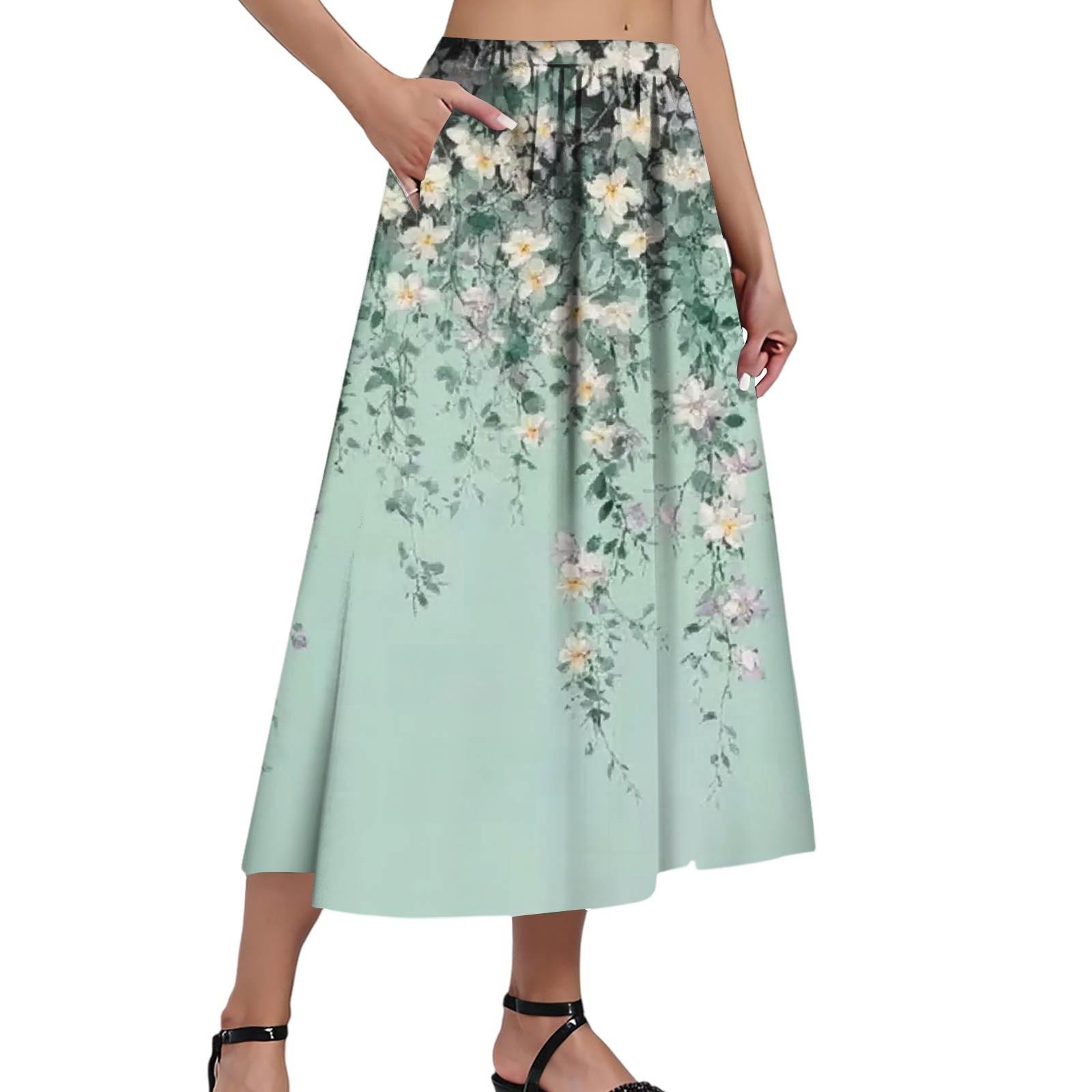 

Женская повседневная модная юбка с принтом, эластичная свободная плиссированная юбка до середины тела с карманами (С боковым карманом) L