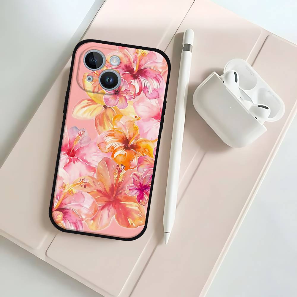 P-Peach-B-Blossom Black Phone Case That Fits For IPhone 17,16,15,11,13,14 Pro Max,Plus,X,Xr,Xs Max,13Mini
